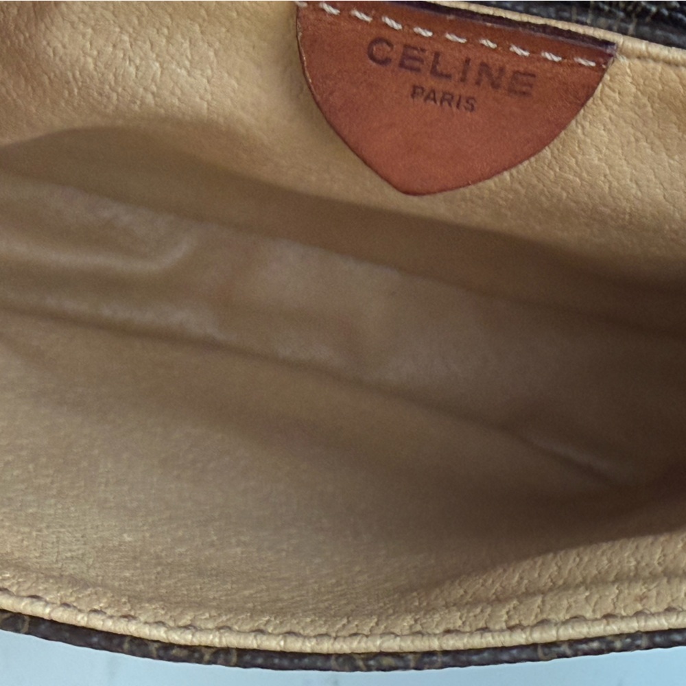 Vintage CELINE Macadam Crossbody Saddle Bag Brown PVC Leather Trim Paris - Picture 12 of 16